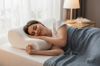 Ergonomic PILLOW AGE 30 WOMEN SLEEPING ON THE PILLOW SHE LOOK HAPPY MAKE THE PILLOW SHAPE VISABLE