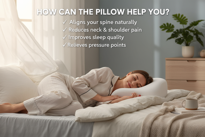 REAL PERSON SLEEPING ON ERGONOMIC PILLOW EDIT THE IMAGE WITH TEXT HOW CAN THE PILLOW HELP YOU